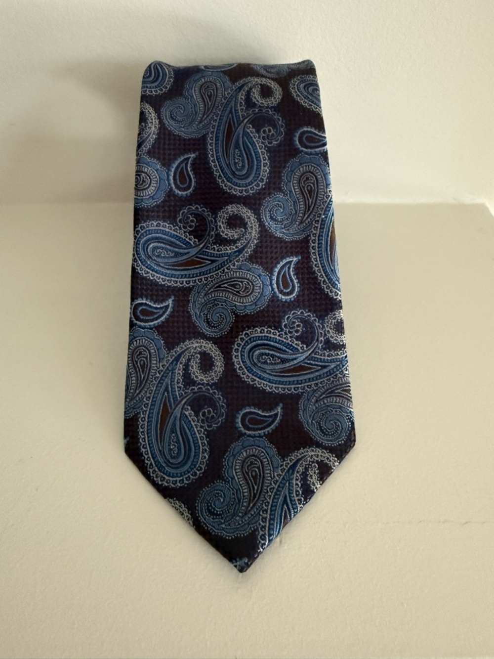 Joseph Abboud Navy and Light Blue Paisley Silk Tie